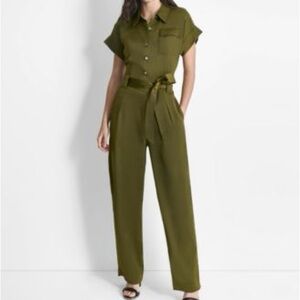 DKNY Olive Green Utility Belted Short Sleeve Jumpsuit Women’s Size 10